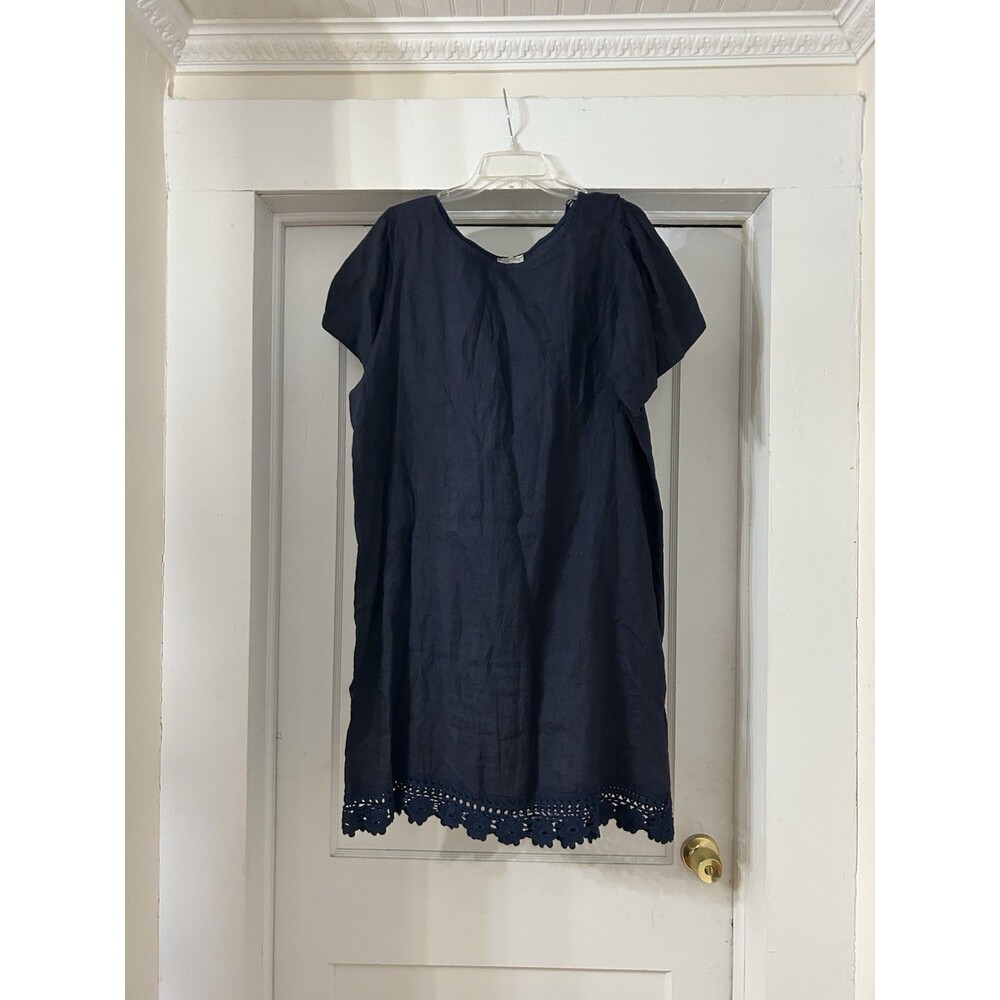 Bellambra Linen Dress Women’s Sz 1X Lagenlook Travel Beach Navy Blue Minimalist